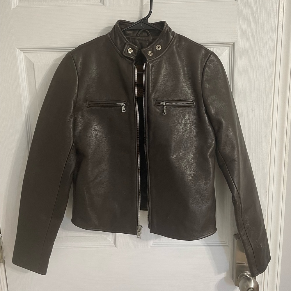 Jean Shop NYC Womens Classic Moro Brown Leather Jacket